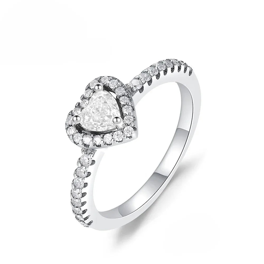 Sparkling 925 Sterling Silver Pink Bow Ring Timeless Pavé Red Heart Finger Rings for Women Wedding Crystal Ring Jewelry Gift