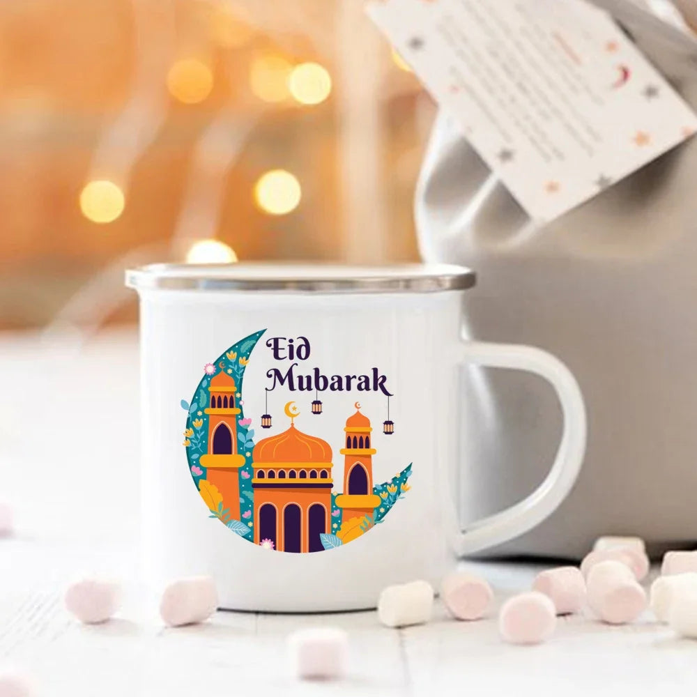 Eid Mubarak Moon Print Creative Coffee Cup Eid Ramadan Party Decor Drinks Wine Juice Cocoa Cups Islamic Muslim Enamel Mugs Gifts