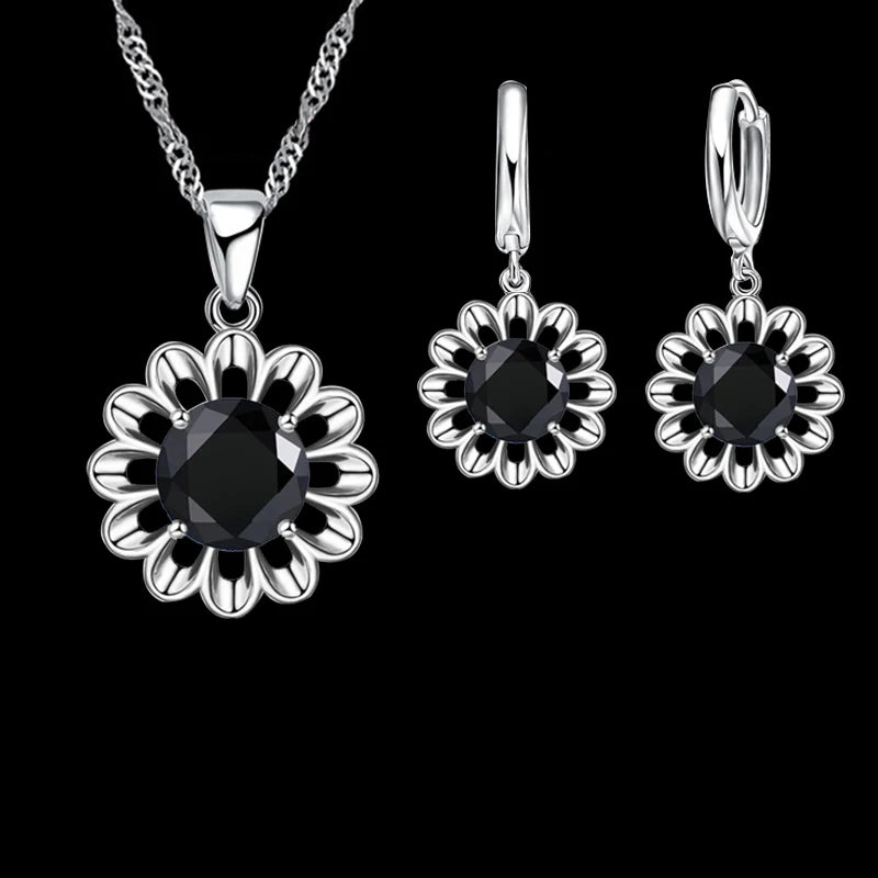 New Fashion Jewelry Set Women Top Quality 925 Sterling Silver Color Crystal Pendant Necklace Hoop Earring Big Promotion