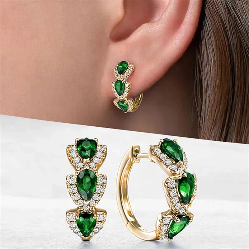 Huitan Luxury Trendy Blue Cubic Zirconia Hoop Earrings Party Elegant Accessories for Women Anniversary Gift New Jewelry