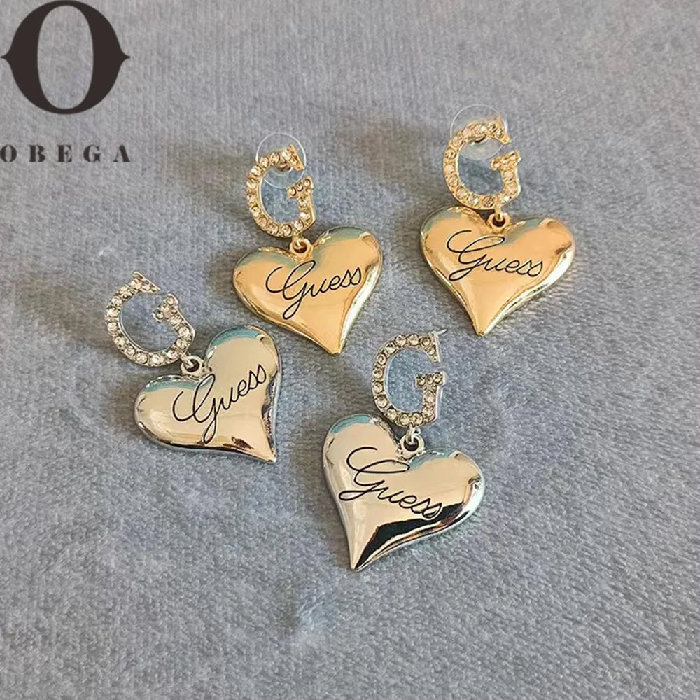 Obega 1Pair Trendy Heart Metal Drop Earrings For Women Girls Korean Style Big Love Heart Studs Earring Fashion Jewelry Gift