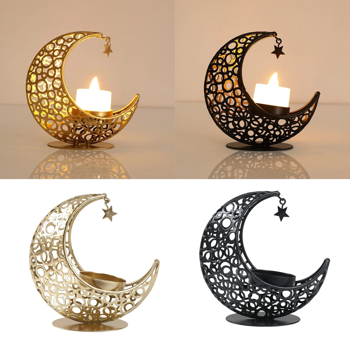 Ramadan Decoration Moon Candlestick EID Mubarak Decor For Home Candle Hold Ramadan Kareem Islamic Muslim Party Eid Al-Fitr Gifts