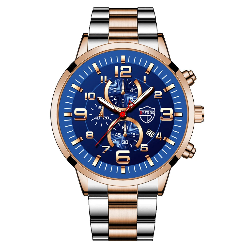 Brand Men's Watches Luxury Stainless Steel Quartz Watch Man Leather Calendar Sports Wristwatch Luminous Clock reloj hombre