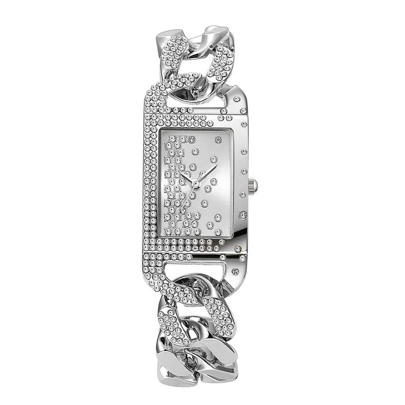 Bracelet Watches Students Girls Fashion Casual Alloy Band Luxury Diamond Golden Rectangular Quartz Watch
