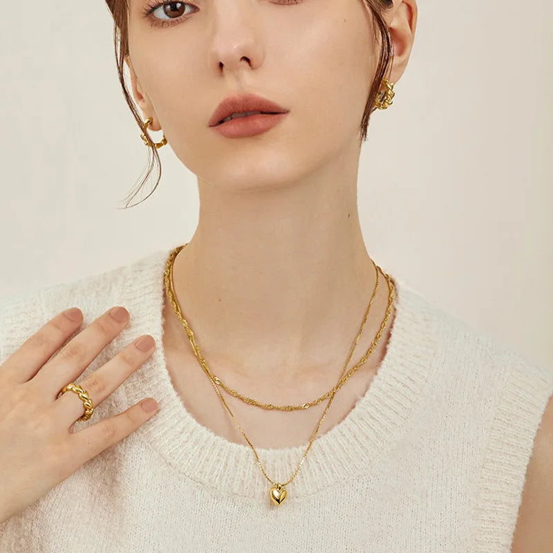 925 Sterling Silver Gold Plated Silver Heart Plain Chain Choker Necklace Women Fine Jewelry