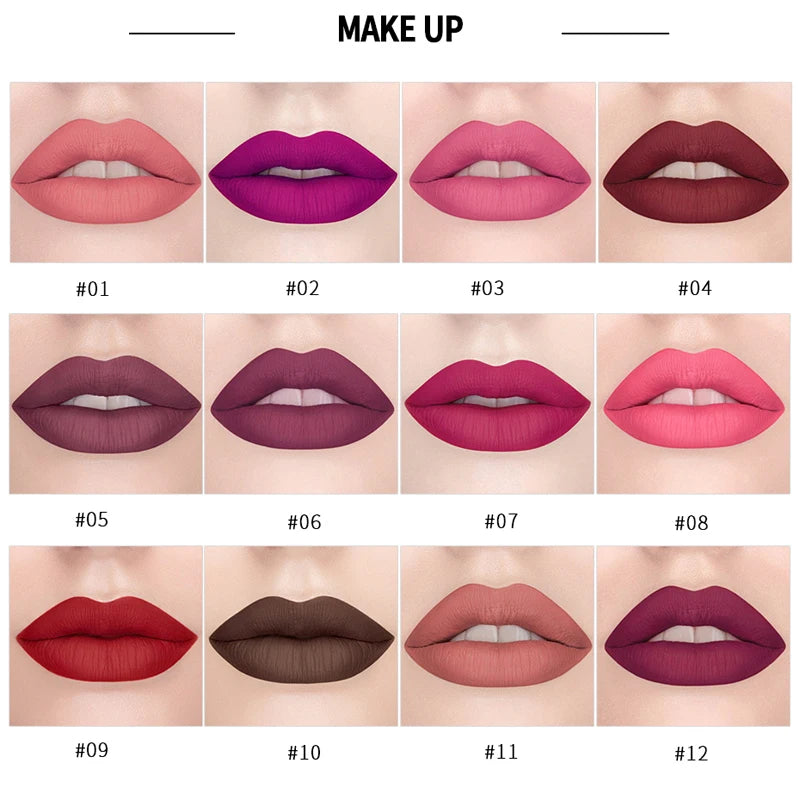 HANDAIYAN 12-COLOR MATTE LIPSTICK WATERPROOF LONG-LASTING MOISTURIZING VELVET MATTE LIPSTICK High Pigment Lips Cosmetics