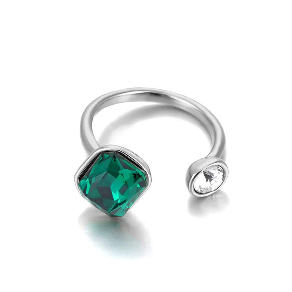 Stainless Steel Trendy Cubic Zirconia Open Adjustable Rings for Women 18K Gold Plated Waterproof Jewelry