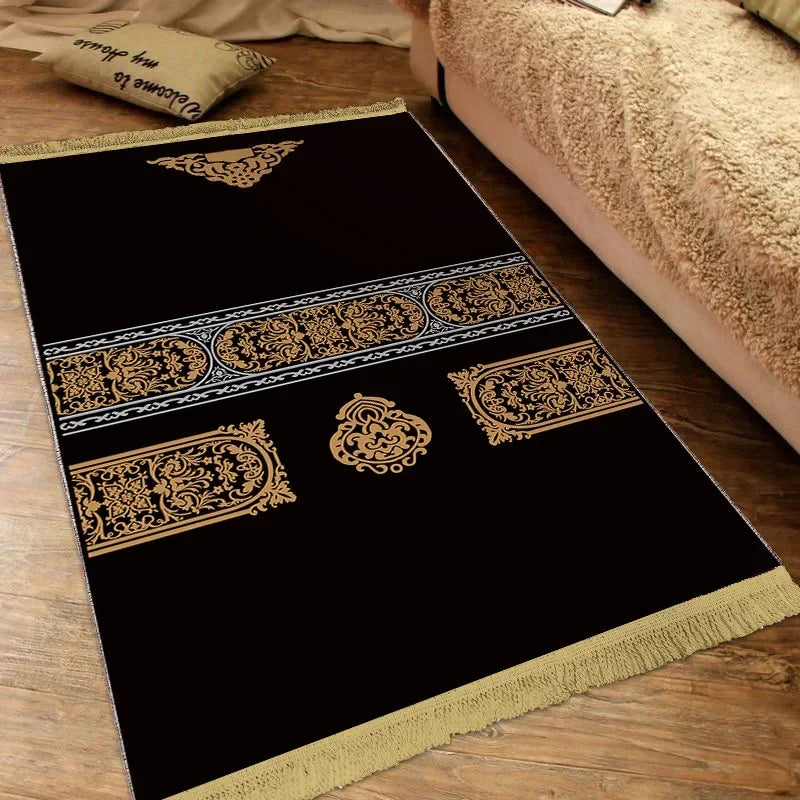Thick Soft Islamic Prayer Mat Soft Plush Thickened Jacquard Fringed Rug Machine Washable Non-Slip Living Room Rug