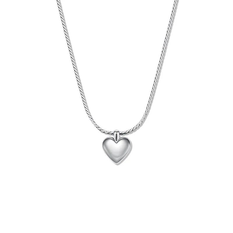 925 Sterling Silver Gold Plated Silver Heart Plain Chain Choker Necklace Women Fine Jewelry