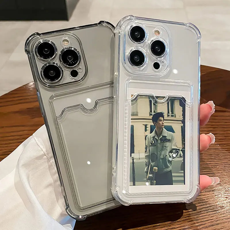 Transparente Kartensteckplatz-Taschenhalterhülle für iPhone 16 15 14 13 12 11 Pro Max Mini X XR 7 8 Plus Klare Brieftasche Stoßfeste Softcover