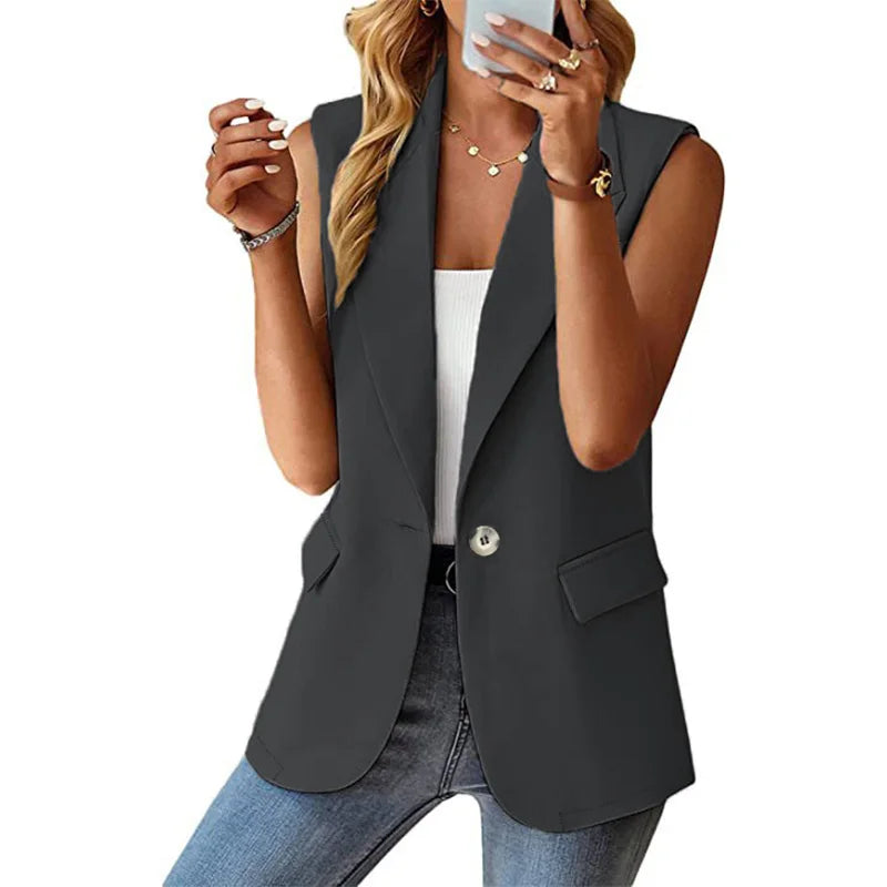 Spring/Summer New Polo Collar Suit Vest Women's Style Commuter Sleeveless Cardigan Tank Top Women