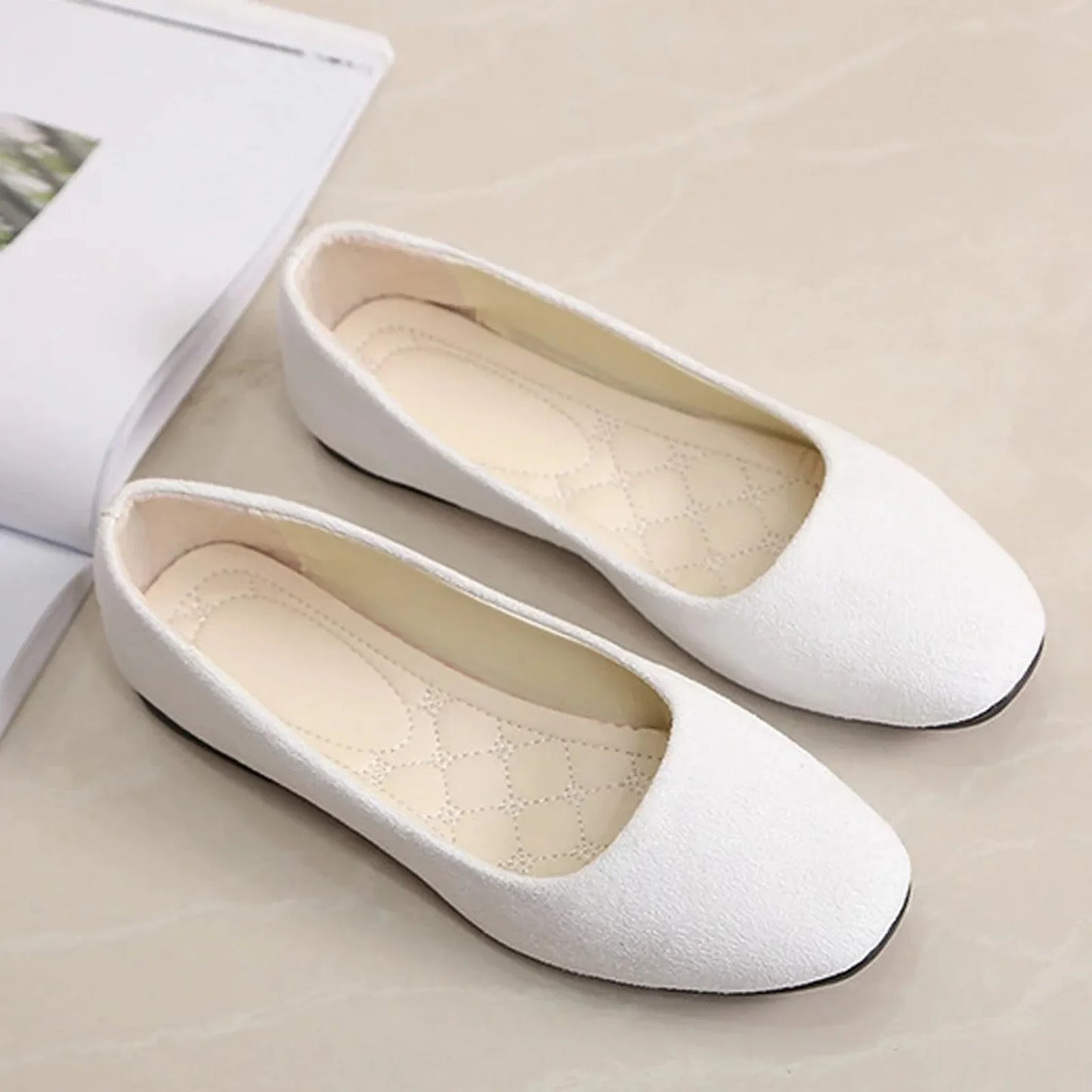 Women Suede Square Flat Heel Shallow Female Shoes Spring Summer Square Toe Basic Concise Women Pumps Size 34-39