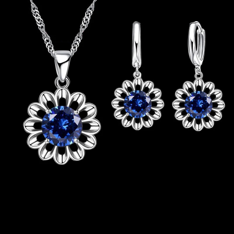 New Fashion Jewelry Set Women Top Quality 925 Sterling Silver Color Crystal Pendant Necklace Hoop Earring Big Promotion