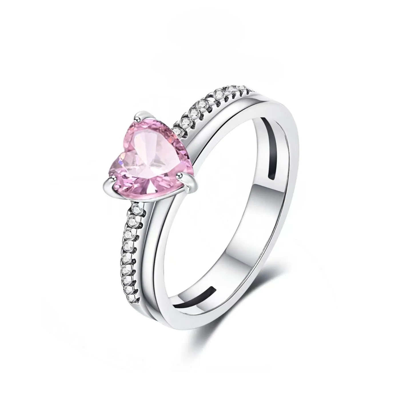 Sparkling 925 Sterling Silver Pink Bow Ring Timeless Pavé Red Heart Finger Rings for Women Wedding Crystal Ring Jewelry Gift