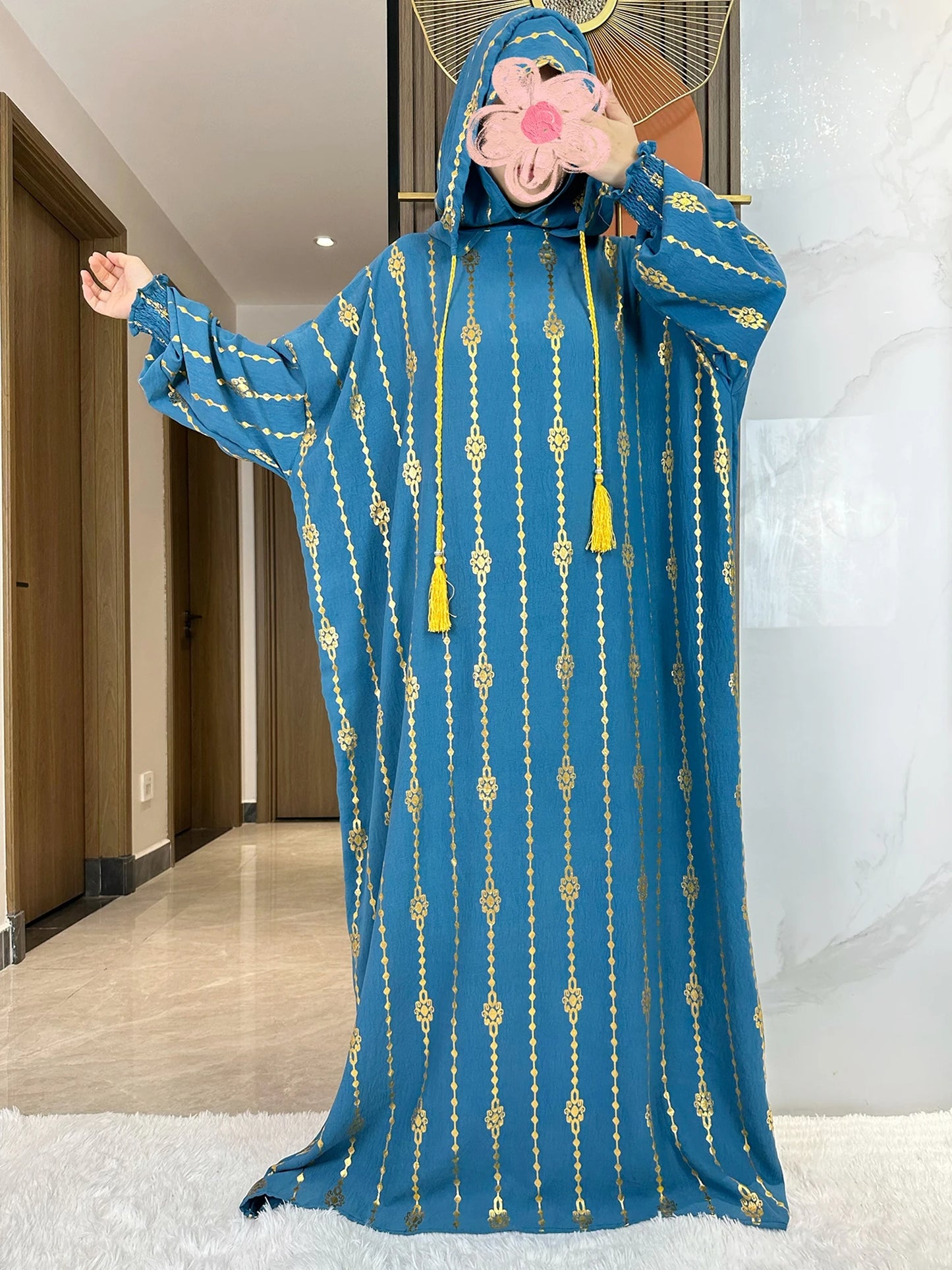 New Cotton Ramadan Muslim Two-Hat Abaya Dubai Turkey Islam Prayer Clothes Gold Dust Dress Islam Women Dress Kaftan