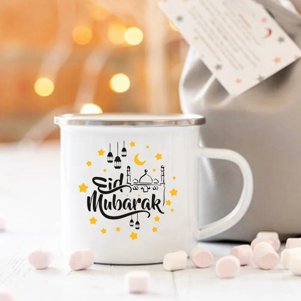 Eid Mubarak Moon Print Creative Coffee Cup Eid Ramadan Party Decor Drinks Wine Juice Cocoa Cups Islamic Muslim Enamel Mugs Gifts