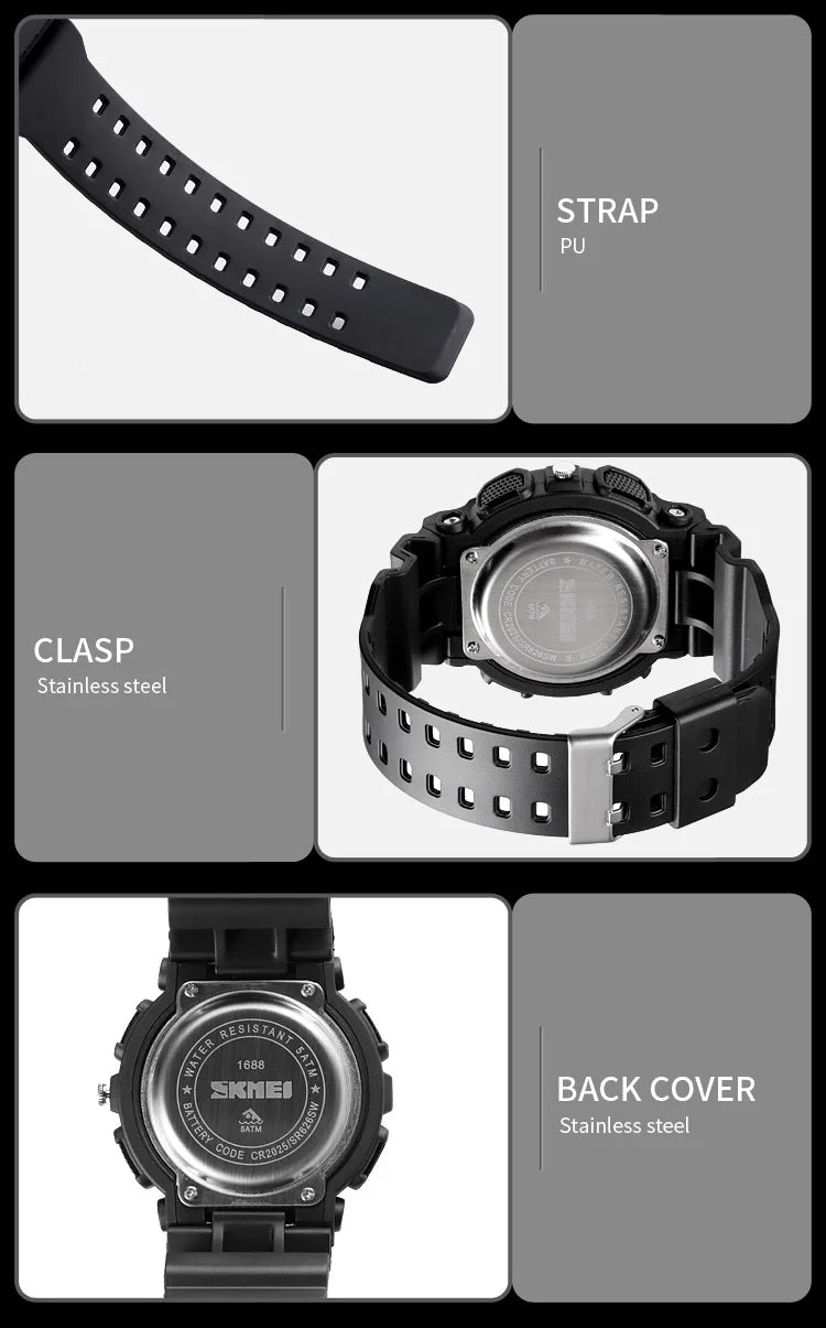 SKMEI Youth Sport Digital Watch Men Shockproof Waterproof Dual Wristwatches LED Chrono Alarm Clock Mens Watches Cool Hour vogue