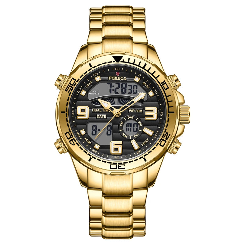 LIGE Brand Foxbox Digital Mens Watches Top Luxury Sport Quartz Wristwatch For Men All Steel Military Waterproof Clock+Box