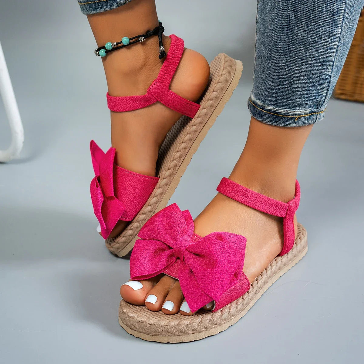 Women Sandals New Summer Lightweight Sandals Fashion Beach Casual Slippers Outdoor Bow Tie Flat Shoes Home Slides Women