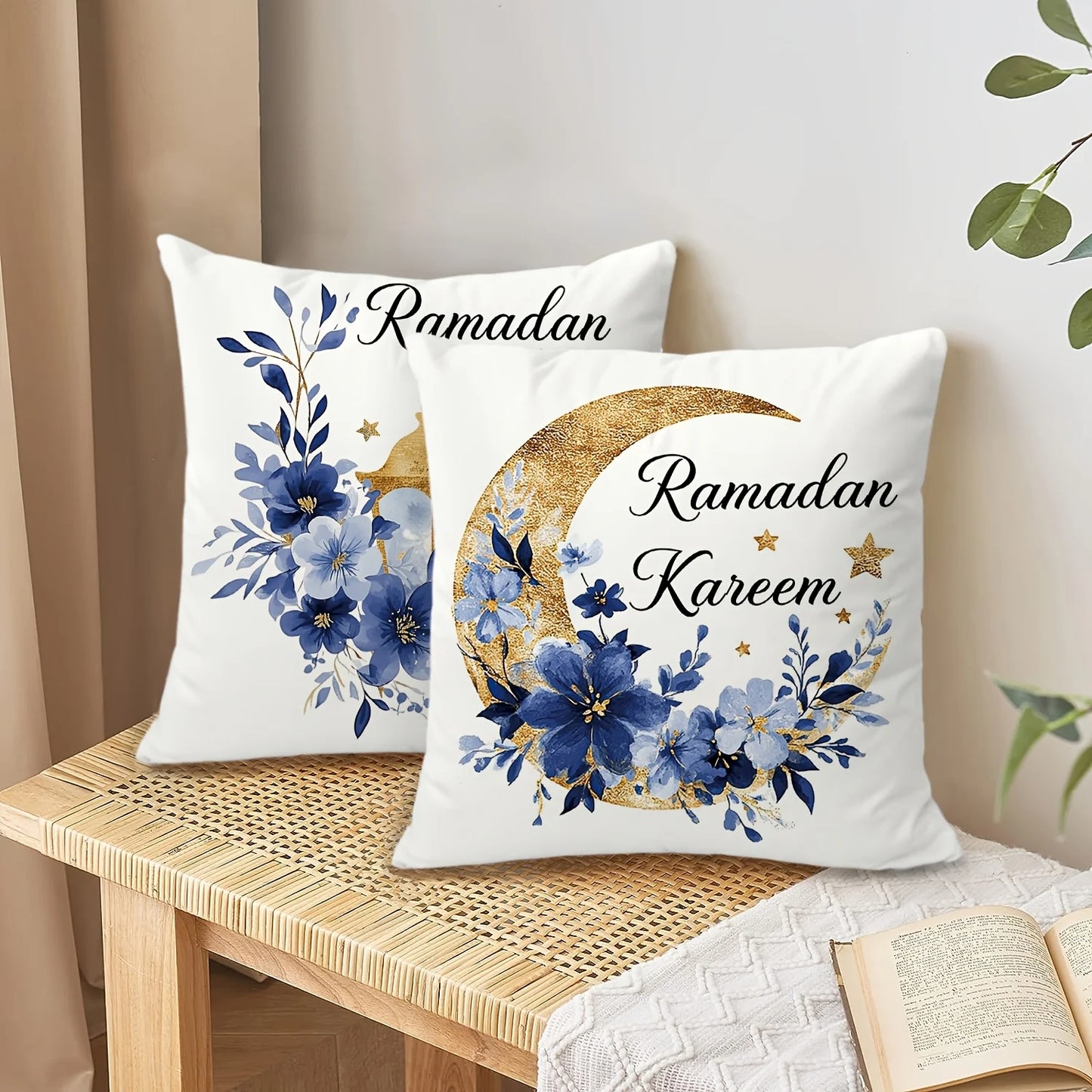 Eid Mubarak Ramadan Golden Moon Ethnic Print Pillowcase Polyester Cushion Cover Decorative for Home Bedroom