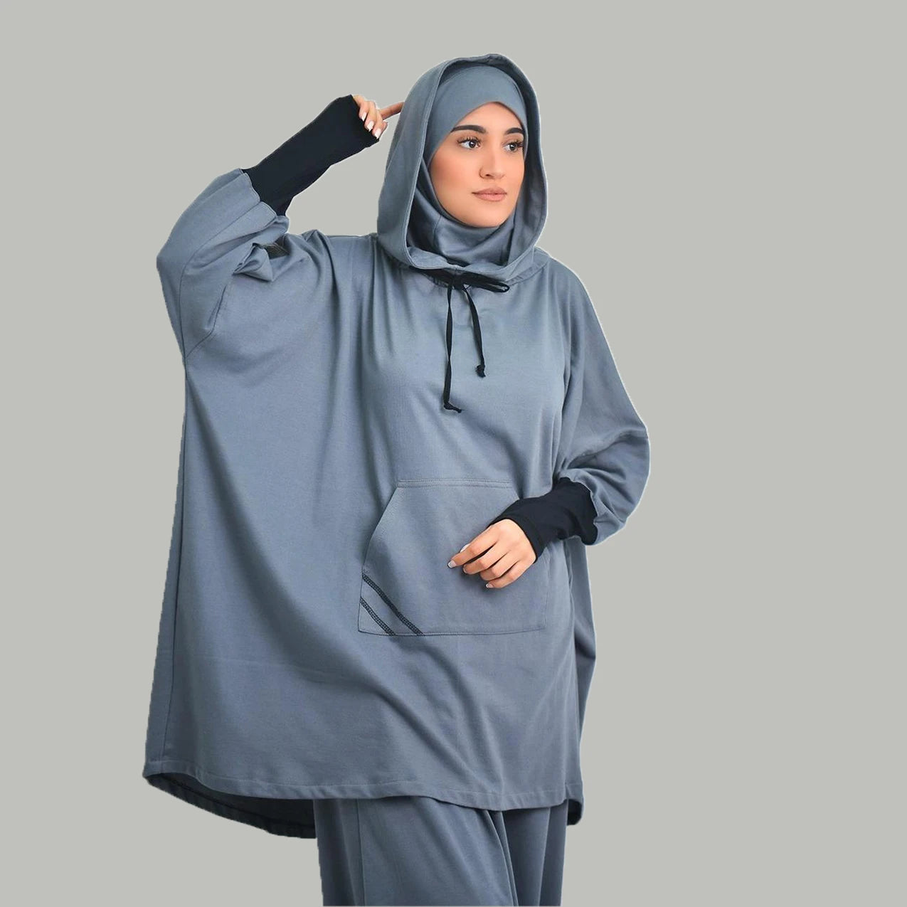Women's Hooded Sports Suit Muslim Hijab Dress Eid Prayer Wear Jilbab Abaya Long Khimar Full Cover Soft Stretch Large Robe