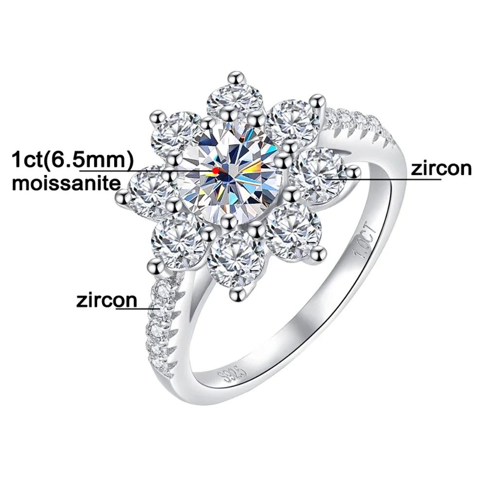 Moissanite Rings For Woman Sunflower Brilliant Diamond S925 Silver 18K Plated Wedding Jewelry Ring with Certificate