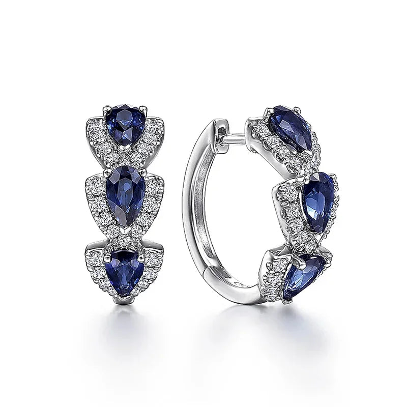 Huitan Luxury Trendy Blue Cubic Zirconia Hoop Earrings Party Elegant Accessories for Women Anniversary Gift New Jewelry
