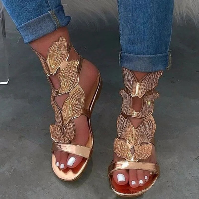 Summer Fashion Sandals for Women Plus Size Butterfly Crystal Gladiator Sandals Comfortable Open Toe Shoes Woman Sandalias