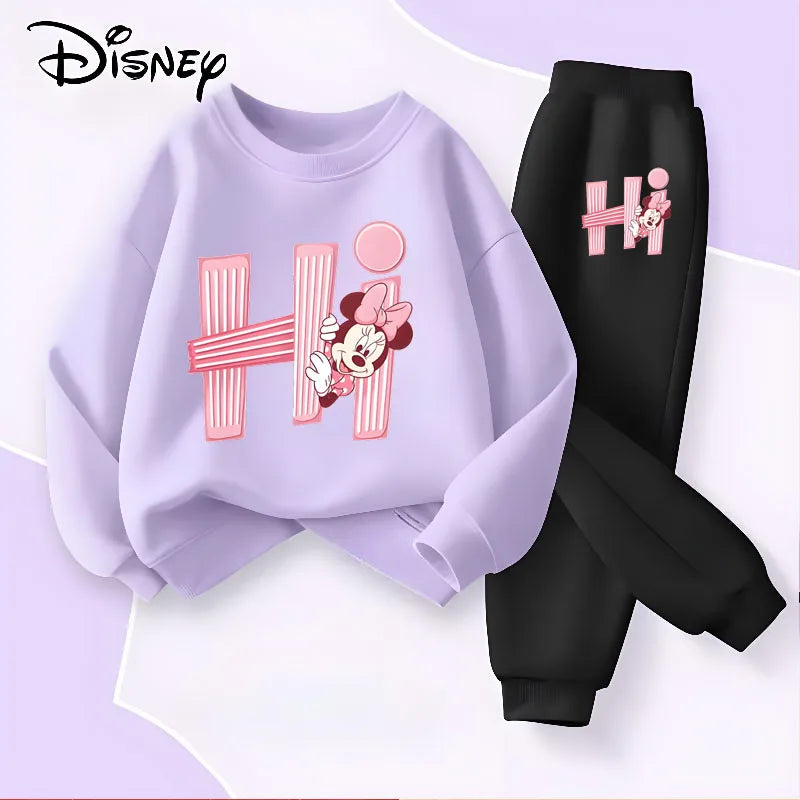 Disney Children's Long Sleeve Pullover Sets Spring New Prinyted Girls' Casual Hoodies Long Pant Two Piece Suit Kids Sweatsuit