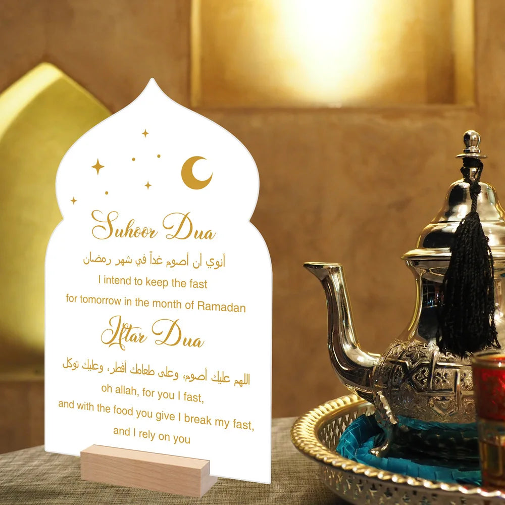 Ramadan Kareem Iftar Decorations Suhoor And Iftar Dua Sign For Home Eid Table Decor Islamic Crescent Moon Star Gifts Acrylic