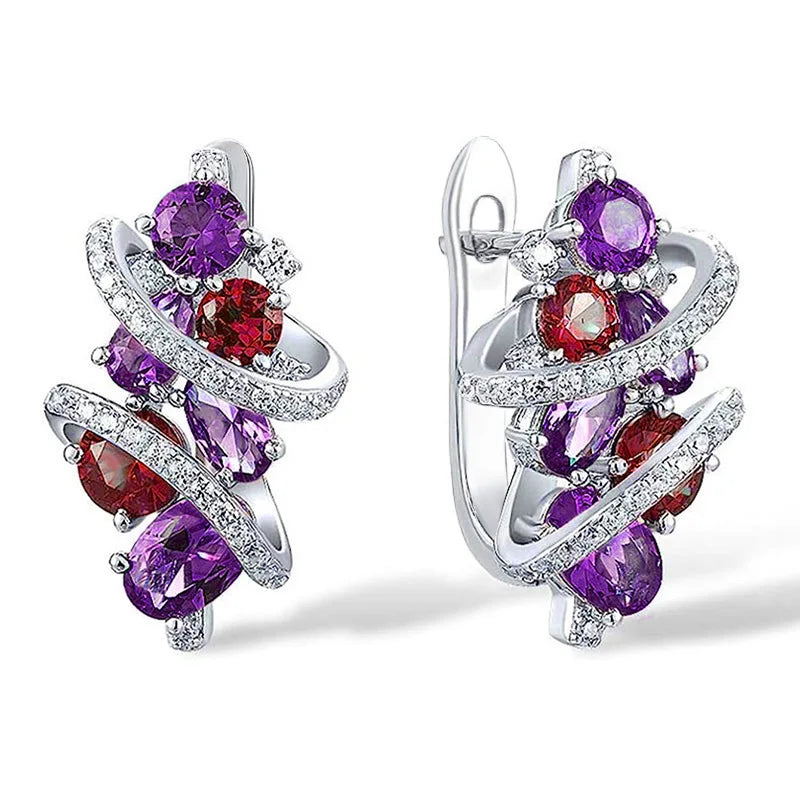 Huitan Green/Blue Cubic Zirconia Hoop Earrings for Women New Temperament Elegant Bridal Wedding Party Earrings Trendy Jewelry