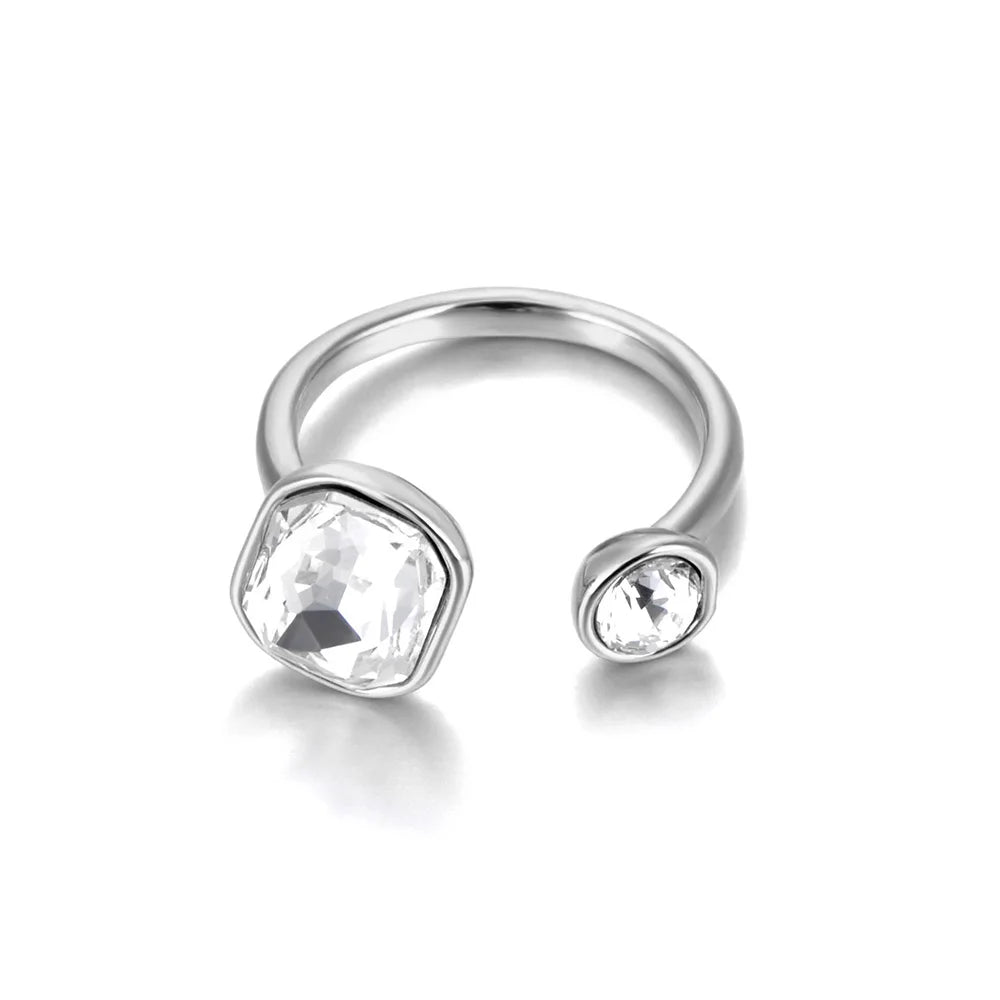 Stainless Steel Trendy Cubic Zirconia Open Adjustable Rings for Women 18K Gold Plated Waterproof Jewelry