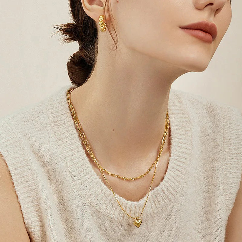 925 Sterling Silver Gold Plated Silver Heart Plain Chain Choker Necklace Women Fine Jewelry