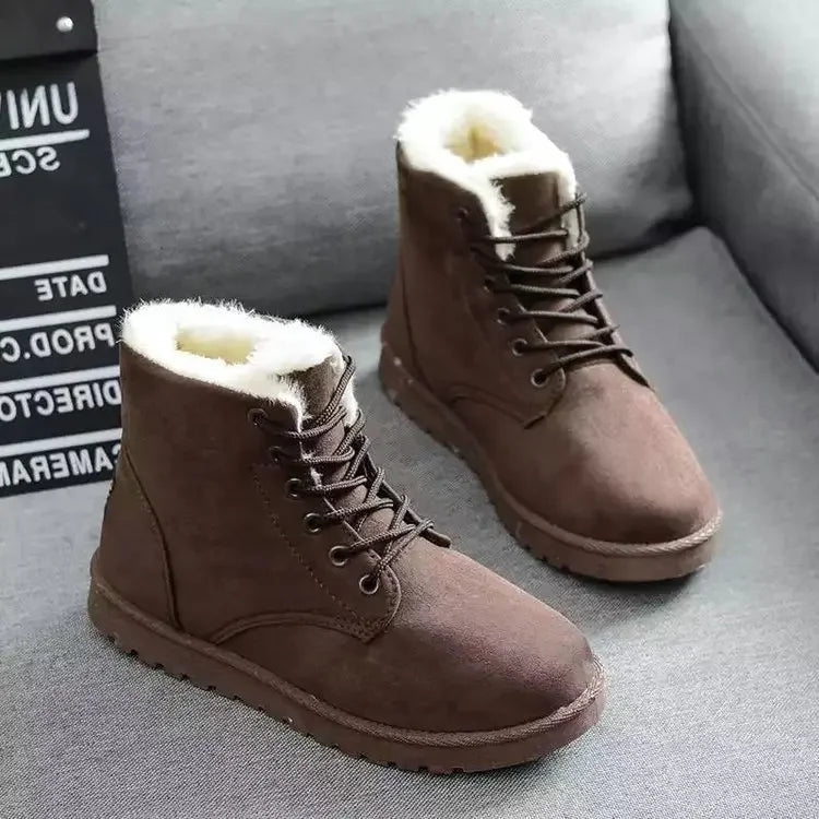 Warm Short Snow Boots Women's Lace-Up Flat Heel Korean Style Trendy Cotton Shoes Student Home Direct Supply Autumn Winter