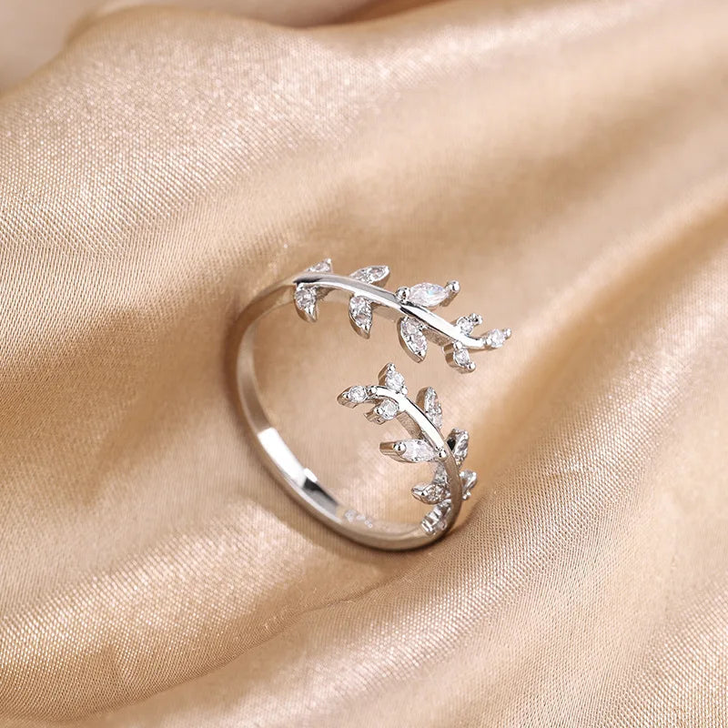 925 Sterling Silver Gold Adjustable Branch Zircon Women's Ring Fine Jewelry Wholesale Offers With