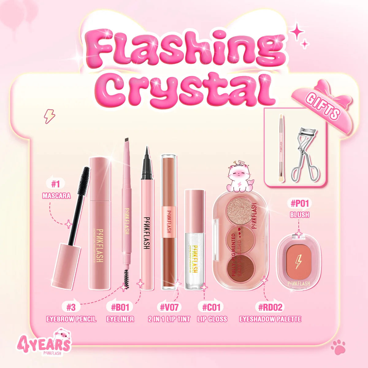 PINKFLASH Makeup Set Include Liquid Foundation Face Concealer Matte Lipstick Black Mascara Eyeliner Cosmetic Kit