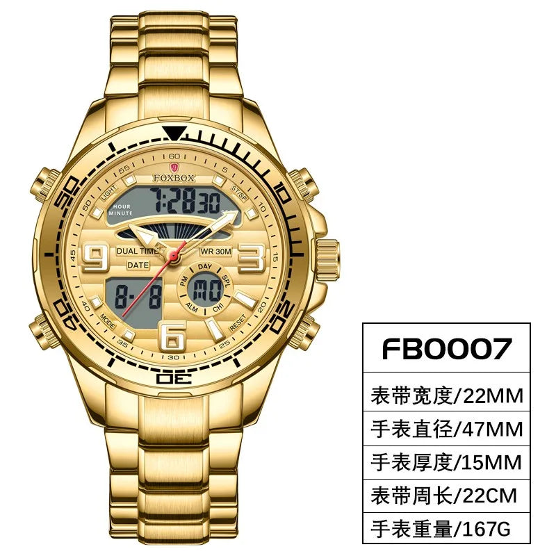 LIGE Brand Foxbox Digital Mens Watches Top Luxury Sport Quartz Wristwatch For Men All Steel Military Waterproof Clock+Box
