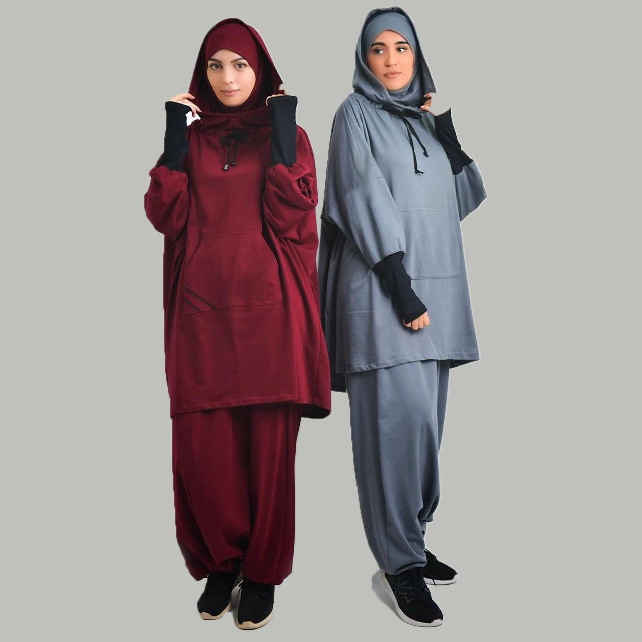 Women's Hooded Sports Suit Muslim Hijab Dress Eid Prayer Wear Jilbab Abaya Long Khimar Full Cover Soft Stretch Large Robe