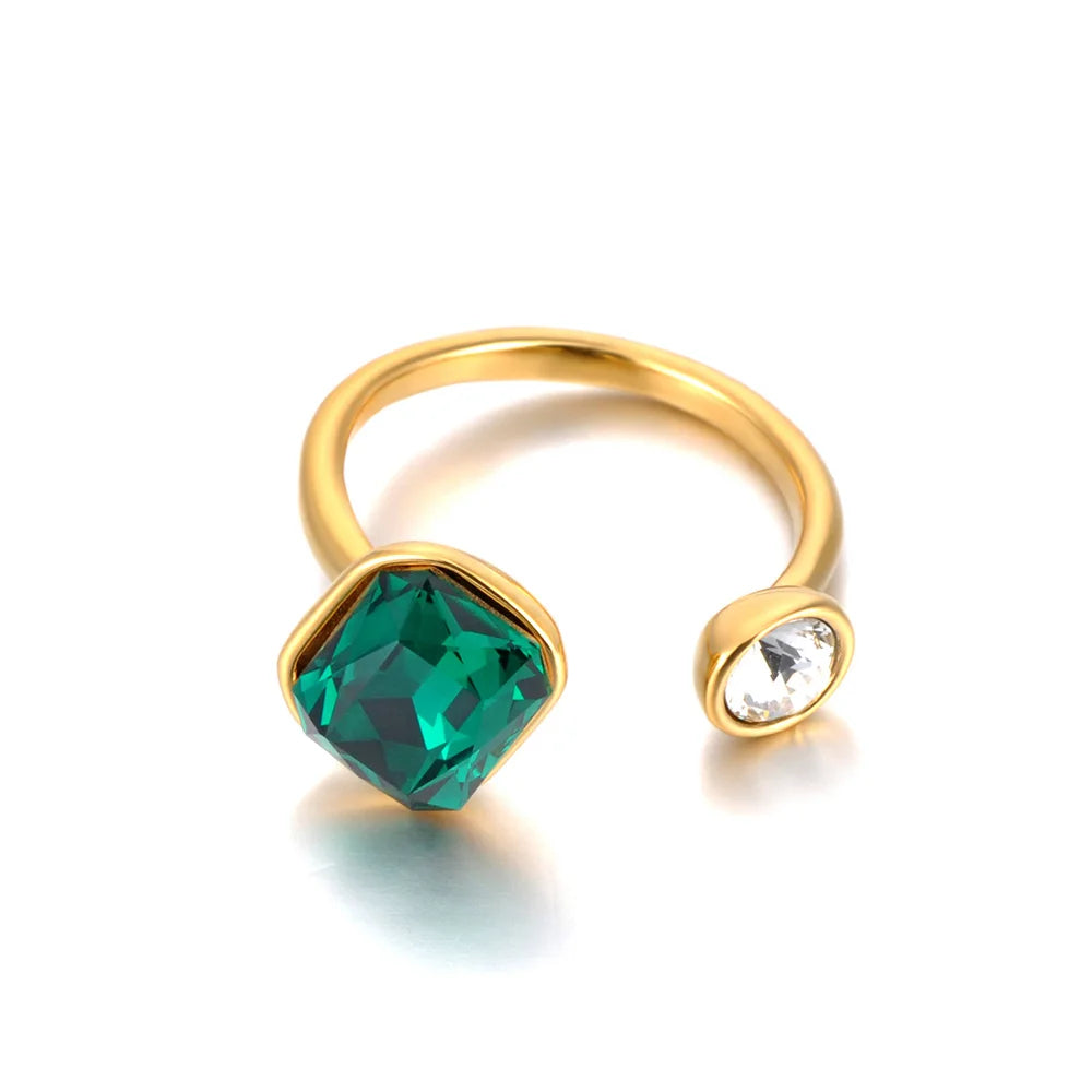 Stainless Steel Trendy Cubic Zirconia Open Adjustable Rings for Women 18K Gold Plated Waterproof Jewelry