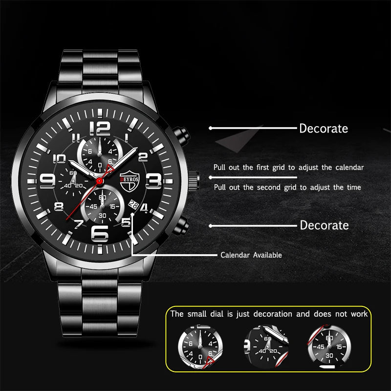 Brand Men's Watches Luxury Stainless Steel Quartz Watch Man Leather Calendar Sports Wristwatch Luminous Clock reloj hombre