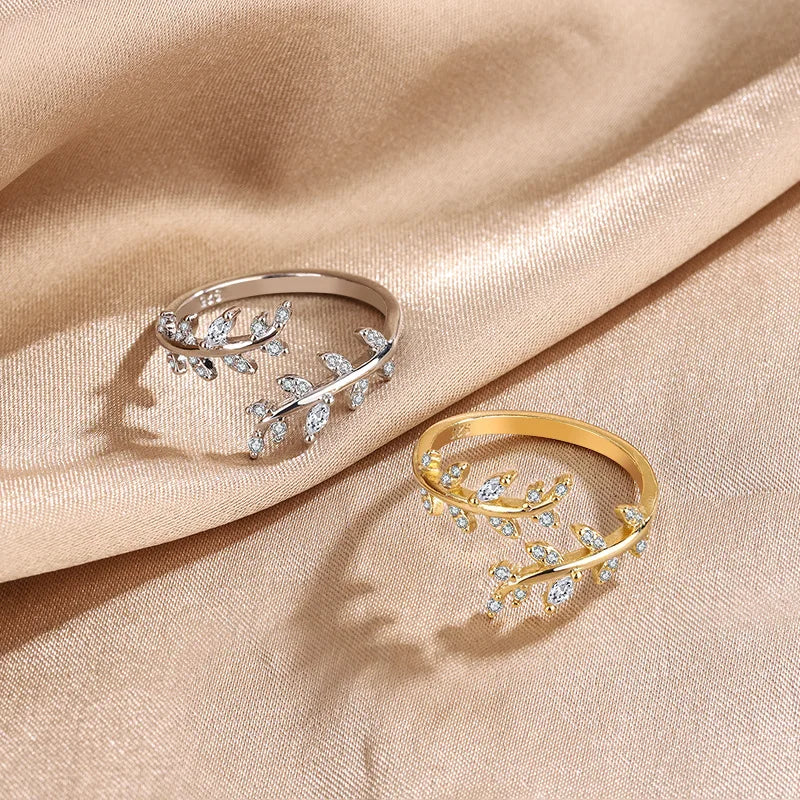 925 Sterling Silver Gold Adjustable Branch Zircon Women's Ring Fine Jewelry Wholesale Offers With