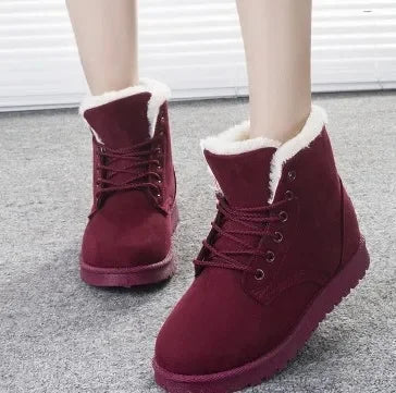 Warm Short Snow Boots Women's Lace-Up Flat Heel Korean Style Trendy Cotton Shoes Student Home Direct Supply Autumn Winter