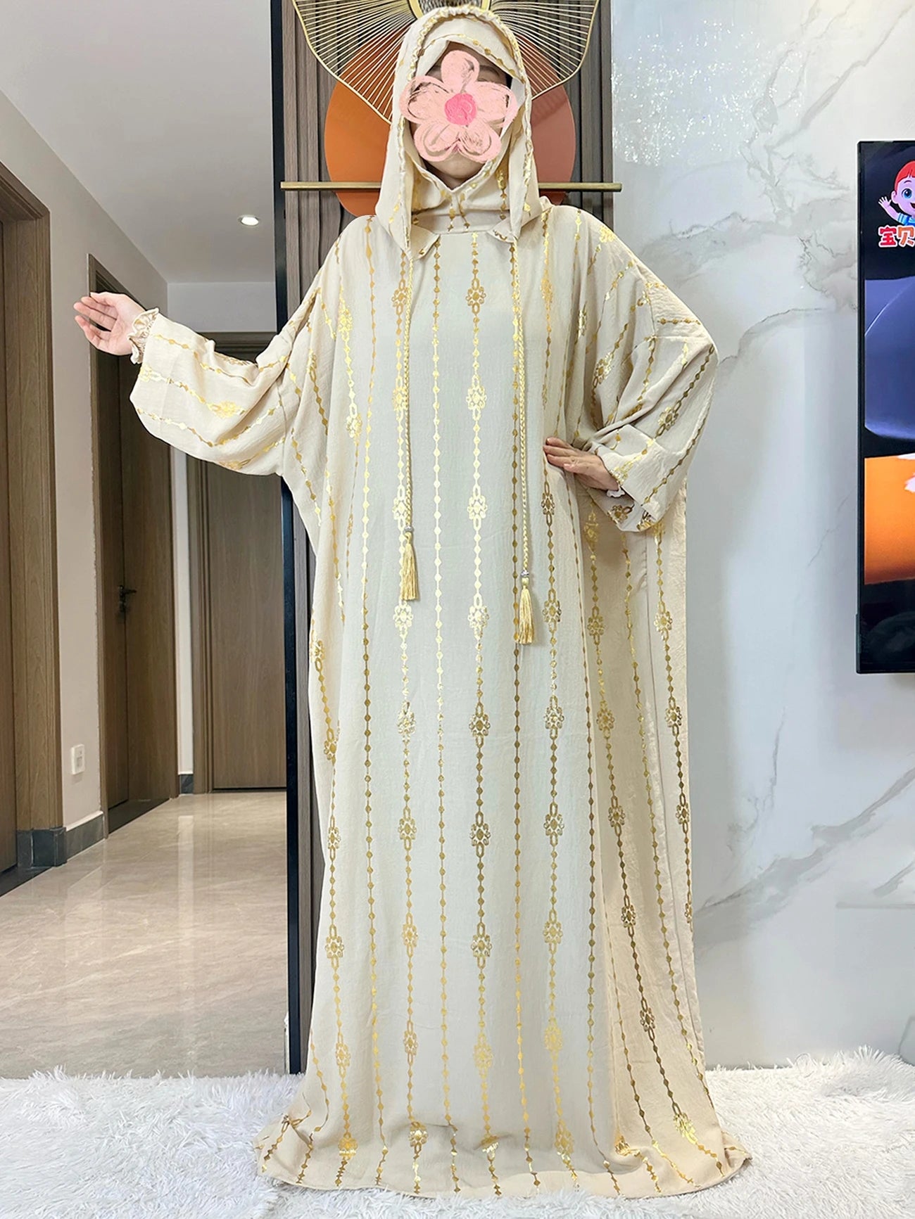 New Cotton Ramadan Muslim Two-Hat Abaya Dubai Turkey Islam Prayer Clothes Gold Dust Dress Islam Women Dress Kaftan