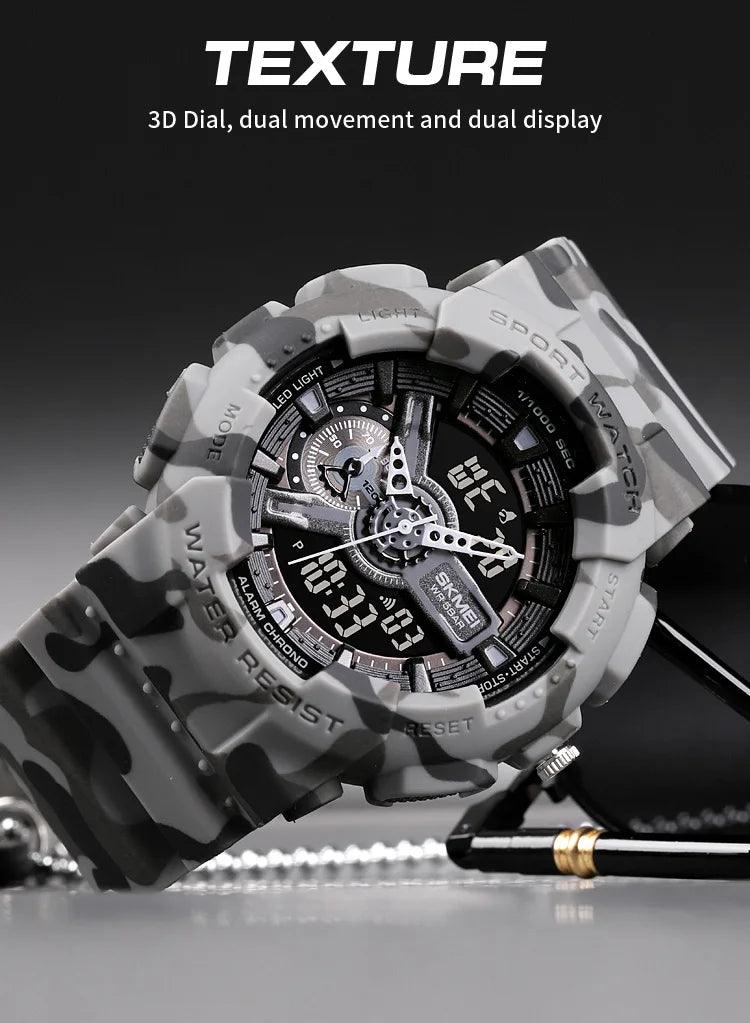 SKMEI Youth Sport Digital Watch Men Shockproof Waterproof Dual Wristwatches LED Chrono Alarm Clock Mens Watches Cool Hour vogue