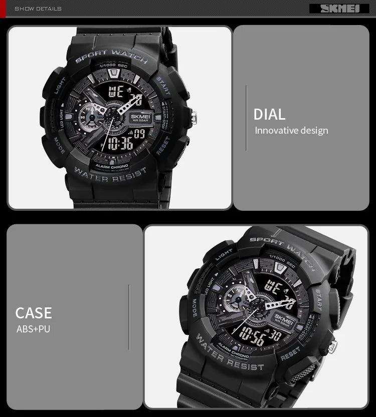 SKMEI Youth Sport Digital Watch Men Shockproof Waterproof Dual Wristwatches LED Chrono Alarm Clock Mens Watches Cool Hour vogue