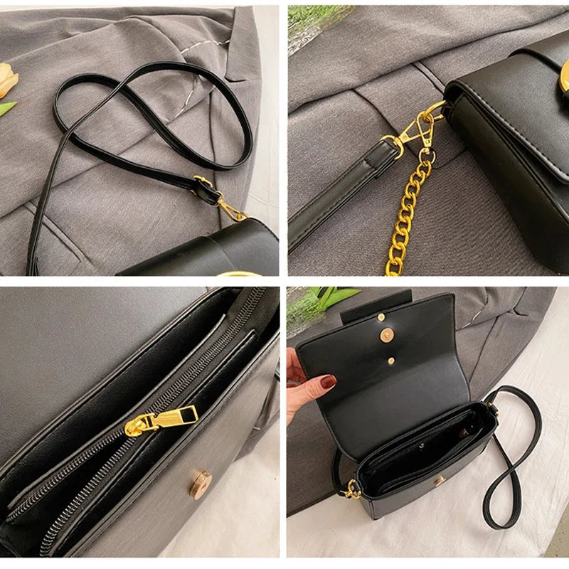 Metal Buckle Flap Crossbody Chain Shoulder Bag,Women Square Underarm Messenger Bag,Ladies Casual Versatile Commute Handbag 2024
