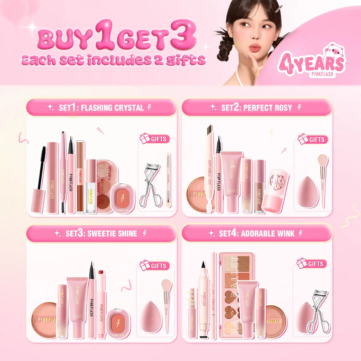 PINKFLASH Makeup Set Include Liquid Foundation Face Concealer Matte Lipstick Black Mascara Eyeliner Cosmetic Kit