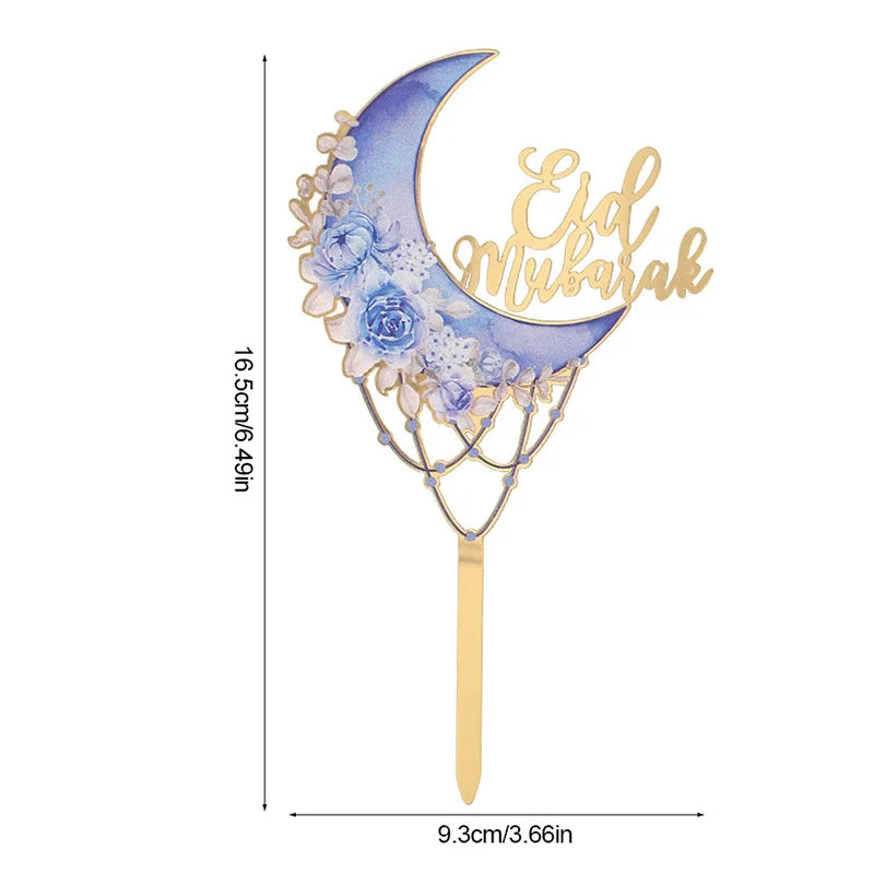 2025 Eid Mubarak Acrylic Cake Topper Moon Flower Cake DIY Decoration Islamic Muslim Festival Party Supplies Eid Ramadan Gift