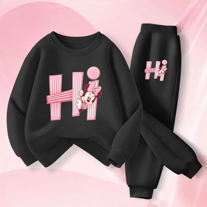 Disney Children's Long Sleeve Pullover Sets Spring New Prinyted Girls' Casual Hoodies Long Pant Two Piece Suit Kids Sweatsuit