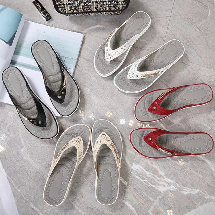 35-43 Shoes for Women Summer Fashion Wedges Metal Button Slides Shoes Beach Sandals Women Outside Platform Slippers Flip Flops